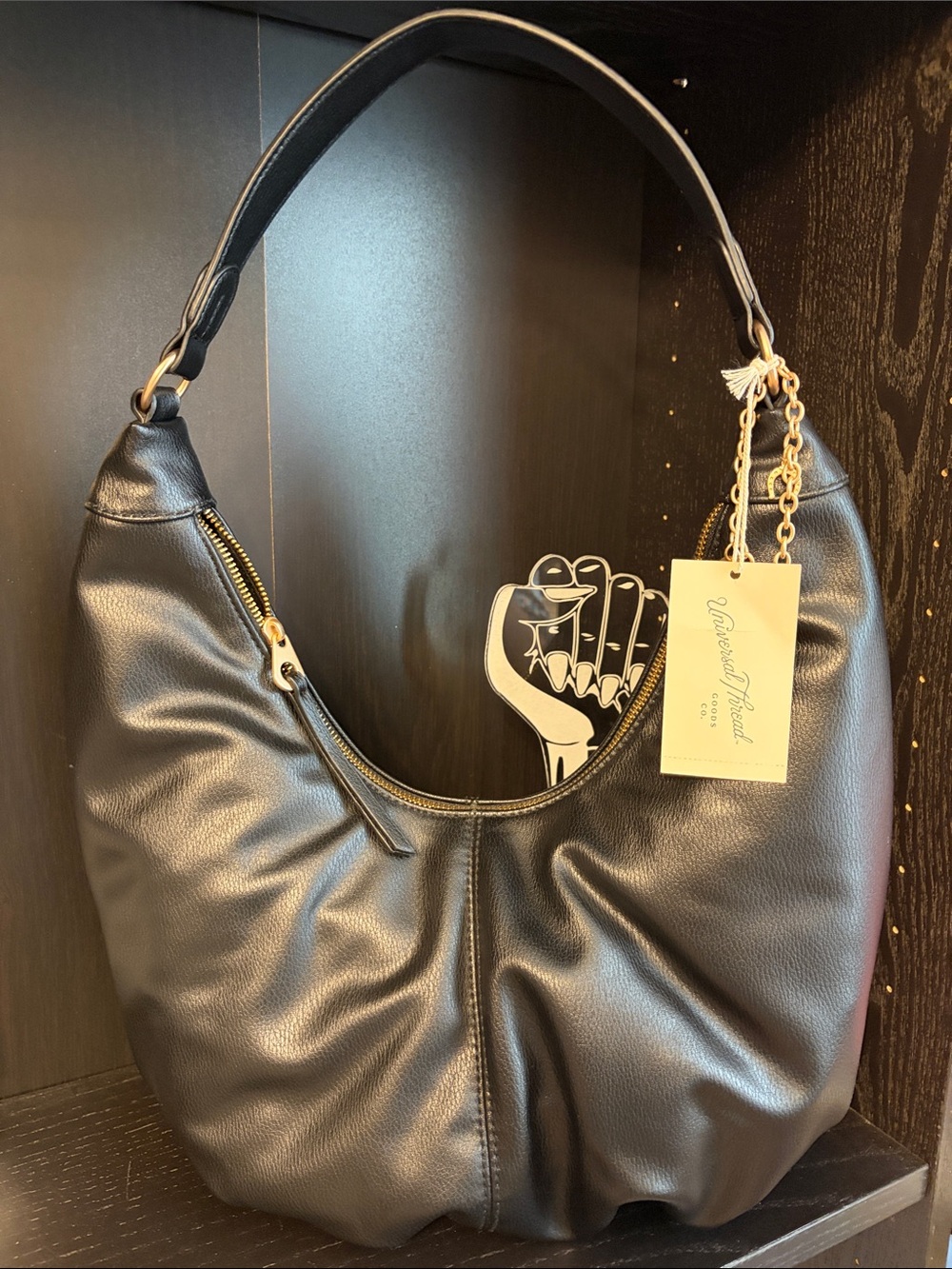 Universal Thread Black Vegan Leather Hobo with Gold Chain Accent